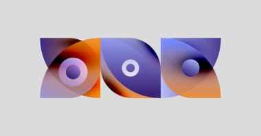 Soyut şekiller, canlı renkler, gradyan tasarım. Dairesel elementler dinamik bileşimi oluşturur. Modern estetik, temiz arkaplan.