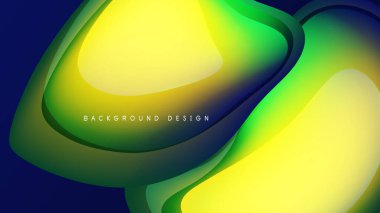 Soyut sıvı şekiller, canlı sarı, yeşil renkler. Koyu arkaplan kontrastı yaratır, modern tasarım elemanı. Yumuşak eğimler, dinamik bileşimler.