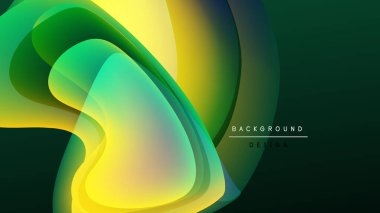 Soyut akışkan şekiller, canlı yeşil, sarı renkler. Koyu arkaplan dinamik görsel karşıtlık yaratır, modern tasarım ögesi.