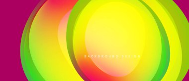 Parlak soyut katmanlar dinamik görsel efekt yaratır. Canlı renkler karışıyor, dairesel desenler oluşturuyor. Modern tasarım ögesi.