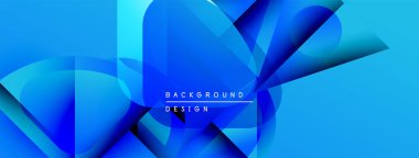 Soyut mavi tasarım üst üste binen şekiller, gradyanlar. Modern estetik, dinamik bileşim, uygun arkaplan ögesi.