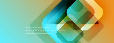 Soyut geometrik şekiller canlı renkleri harmanlarlar. Gradyan geçişler modern arkaplan tasarımı yaratır. Düz katmanlar üst üste biniyor, dinamik bileşim oluşturuyor.