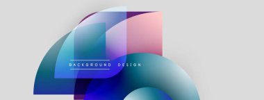 Soyut şekiller örtüşür, dinamik eğimler yaratır. Mavi, pembe renkler dizaynın hakimi. Minimalist tarz, modern estetik. Yumuşak geçişler mevcut.