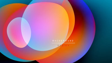 Soyut renkli çemberler siyah arkaplanda çakışıyor. Renkler karışıyor ve canlı bir görsel etki yaratıyor. Modern tasarım ögesi.