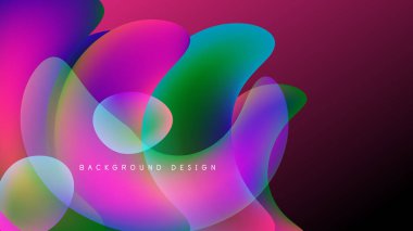 Soyut renkli şekiller örtüşüyor, canlı gradyanlar yaratıyor. Tasarım, pembeler, maviler, yeşiller, koyu arka plana karşı. Modern estetik.
