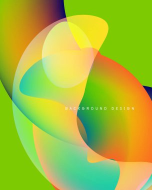 Soyut canlı katmanlar harmanlanır. Pürüzsüz gradyanlar akıcı şekiller yaratır, parlak renkler kompozisyona hakim olur. Modern tasarım ögesi.