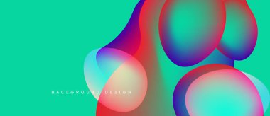 Soyut sıvı şekilleri örtüşür, canlı renkler harmanlanır. Turkuaz arka plan, kırmızı, mor ve siyanür eğimlerini tamamlar. Modern tasarım ögesi.