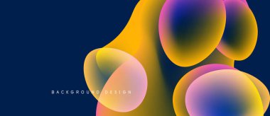 Soyut renkli şekiller koyu mavi arkaplanla örtüşür. Gradyan renkler modern görsel efekt yaratır. Tasarım değişken, dinamik.