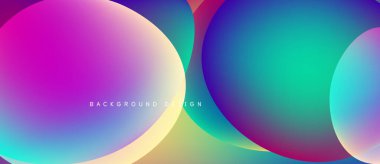 Soyut renkli çemberler çakışıyor. Gradyan renkler canlı bir görsel etki yaratır. Arkaplan ve sunumlar için uygun modern tasarım.