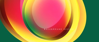 Soyut renkli katmanlar dinamik görsel efekt yaratır. Düz gradyanlar harmanlanır, dairesel şekiller oluşturulur, modern tasarım ögesi.