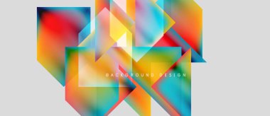 Soyut geometrik şekiller örtüşür, canlı renkli tasarım yaratır. Arkaplanda gradyanlar, modern estetik.