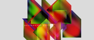 Soyut renkli şekiller örtüşür, dinamik görsel efekt yaratır. Parlak kırmızılar, yeşiller, sarılar gri arka planla harmanlanmış. Modern tasarım ögesi.