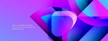 Soyut enerjik tasarım. Üst üste binen şekiller dinamik mor ve mavi renkler yaratır. Dijital projeler için modern arkaplan.