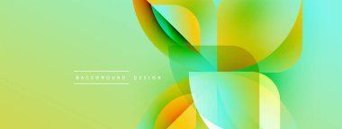 Soyut enerjik tasarım. Üst üste binen şekiller dinamik ve modern görsel efektler yaratır. Açık yeşil arkaplan rengarenk elementleri geliştirir.