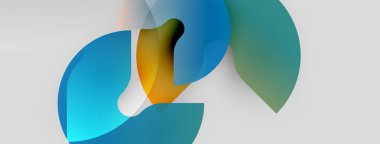 Soyut şekiller örtüşür, canlı renk karışımları yaratır. Yumuşak eğimler akıcılık ve ışık etkileşimini gösteriyor. Minimalist tasarım, modern estetik.