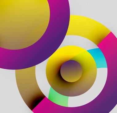 Katmanlı daireler içeren soyut bileşim. Canlı renkler derinlik yaratır, tünel veya girdap yanılsaması. Modern, minimalist tasarım.