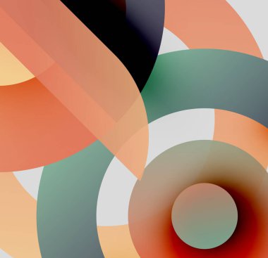 Soyut kompozisyon. Üst üste binen daireler, yumuşak eğimler, sessiz renkler modern görsel deneyimler yaratıyor. Minimalist tasarım.