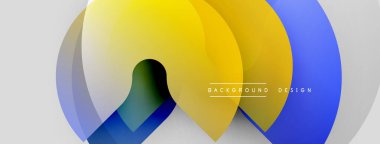 Soyut renkli şekiller çakışıyor. Sarı, mavi, gri gradyanlar dinamik görsel efekt yaratır. Arka planlar için modern tasarım ögesi.