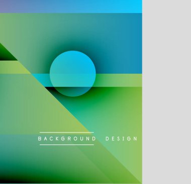 Soyut geometrik tasarım. Üst üste binen şekiller canlı gradyanlar yaratır, havalı tonlar kompozisyona hakim olur. Modern estetik.