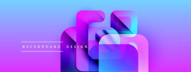 Soyut geometrik şekiller örtüşür, parlak mavi ve mor renkler yaratır. Metin arka plan tasarımı okur. Modern, temiz estetik.