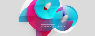 Soyut tasarım özellikleri üst üste binen renkli şekiller. Pembe, mavi, mor renkler dinamik görsel efekt yaratır. Minimalist tarz, modern estetik.