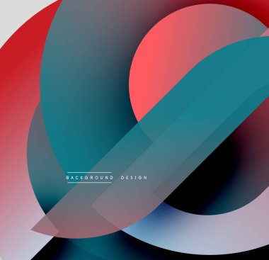 Soyut kompozisyon. Üst üste binen şekiller dinamik görsel efekt yaratır. Kırmızı, deniz mavisi, beyaz renkler tasarımda baskın. Modern estetik.