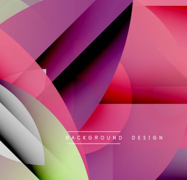 Soyut geometrik şekiller örtüşüyor, canlı pembeler, morlar, yeşiller yaratıyor. Modern tasarım enerjik ve dinamik hissettiriyor..