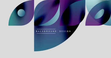 Soyut şekiller örtüşür, dinamik değişim etkisi yaratır. Mor renkli, minimalist tasarım. Metin arkaplan tasarımı okur.