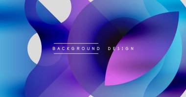 Soyut akışkan şekiller harmanlanarak canlı mavi ve mor renkler yaratır. Metin, kompozisyon içerisindeki arkaplan tasarımını okur.