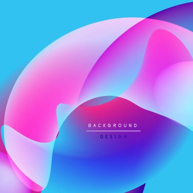 Enerjik soyut şekiller harmanlanarak akışkan gradyanlar oluşturur. Pembe, mor, mavi renkler kompozisyona hakim. Modern tasarım ögesi.