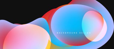 Soyut sıvı şekilleri örtüşür ve canlı renk değişimleri yaratır. Tasarım pürüzsüz geçişler ve modern estetik içeriyor. Arka plan karanlık..