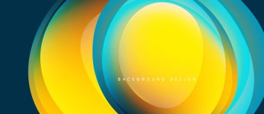 Soyut dinamik katmanlar canlı dairesel tasarım yaratır. Sarı, turuncu, turkuaz renkler düzgün bir şekilde harmanlanır. Modern arkaplan ögesi.
