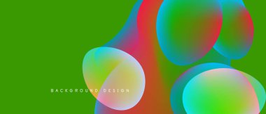 Parlak soyut şekiller yeşil arka planla örtüşüyor. Sıvı formlar dinamik görsel ilgi yaratır. Arka planlar için modern tasarım ögesi.