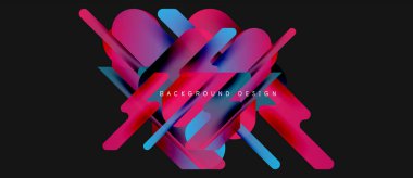 Soyut dinamik kompozisyon. Canlı mor, mavi renkler üst üste binerek modern görsel efekt yaratıyor. Koyu arkaplan parlak şekilleri vurgular.