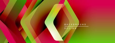Soyut geometrik şekiller örtüşüyor, canlı renk eğimleri yaratıyor. Modern tasarım dinamik kompozisyon, pürüzsüz geçişler içerir.