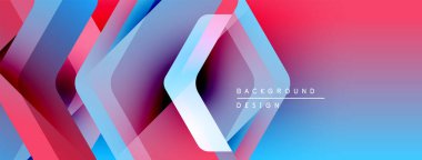 Soyut geometrik şekiller örtüşür, canlı bir değişim etkisi yaratır. Mavi, kırmızı, mor renkler tasarımda baskın. Mevcut en küçük metin.