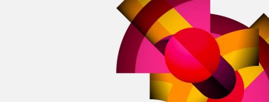 Soyut geometrik bileşim. Canlı renkler harmanlanır, dinamik görsel etki yaratır. Şekiller örtüşüyor, karmaşık desenler oluşturuyor. Modern tasarım.