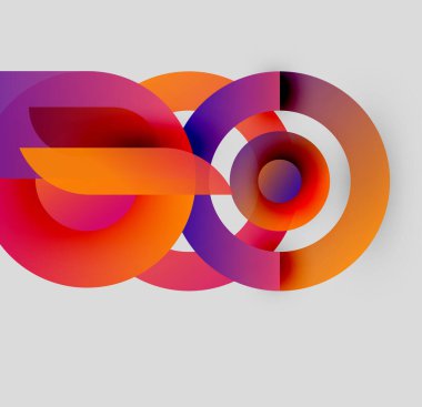 Soyut tasarım renk çakışan daireler içerir, sonsuzluk sembolü oluşturur. Gradyan renkler harmanlanır, dinamik görsel etki sunar.