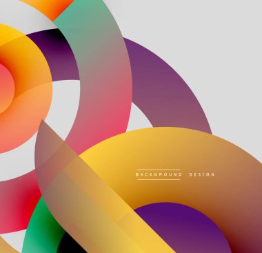 Soyut renkli çakışan daireler dinamik görsel kompozisyon oluşturur. Modern tasarım elementleri yaratıcılığı, enerjiyi, uyumu önerir.