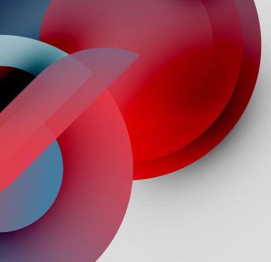 Soyut tasarım özellikleri üst üste biniyor. Gölgeler koyu kırmızıdan soğuk maviye kadar değişerek dinamik görsel efekt yaratır. Minimalist kompozisyon.