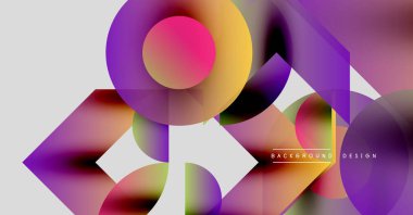 Soyut renkli şekiller örtüşür, dinamik görsel efekt yaratır. Gradyan renkler harmanlanarak modern tasarım elementleri oluşturur.