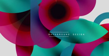 Soyut renkli şekiller örtüşür, dinamik görsel efekt yaratır. Gradyan renkler harmanlanır, modern arkaplan tasarımı oluşturulur.