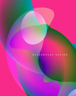 Soyut sıvı şekilleri canlı renkleri harmanlar. Pembe, yeşil, mavi renkler dinamik kompozisyon yaratır. Arka planlar için modern tasarım ögesi.