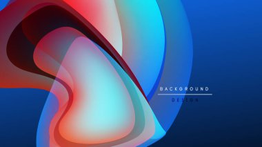 Soyut sıvı şekilleri örtüşür ve canlı renk değişimleri yaratır. Dinamik kompozisyon ile mavi, kırmızı renkler ile koyu arkaplan.