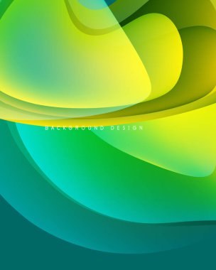 Soyut sıvı şekiller, canlı yeşil sarı renkler. Pürüzsüz gradyanlar dinamik arka plan tasarımı yaratır. Modern estetik.