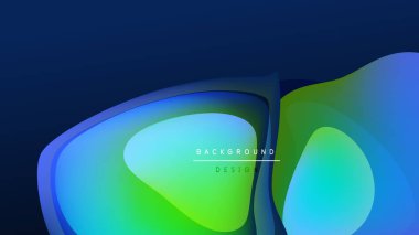 Soyut sıvı şekiller, canlı renklerin karışımı. Mavi, yeşil renkler koyu arkaplana hakim. Modern tasarım ögesi, dinamik bileşim.