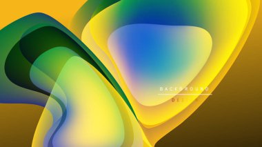 Soyut sıvı şekilleri örtüşür ve canlı renk değişimleri yaratır. Sarılar, yeşiller, maviler koyu arka planda harmanlanır. Modern tasarım ögesi.