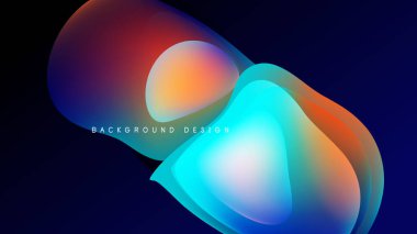 Soyut sıvı şekilleri örtüşür ve canlı renk değişimleri yaratır. Tasarım pürüzsüz geçişler ve modern estetik içeriyor. Koyu arkaplan aydınlığı artırır.