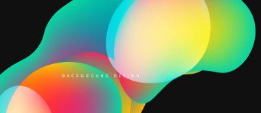 Soyut renkli şekiller örtüşür ve canlı bir zemin oluşturur. Pürüzsüz gradyanlar turkuazları karıştırır, sarı, kırmızı renkler. Modern tasarım ögesi.