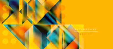 Soyut geometrik şekiller, canlı renkler, sarı arkaplan. Modern tasarım elementleri dinamik görsel doku oluşturur.